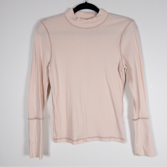 Intimately Free People Pink Ribbed Rickie Long Sleeve Mock Neck Top - Picture 3 of 12